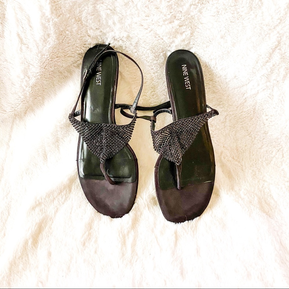 Nine West Strap Sandal Rhinestone Detail Black